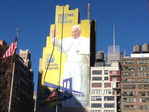 New York City's Giant Pope Billboard near Madison Square Garden